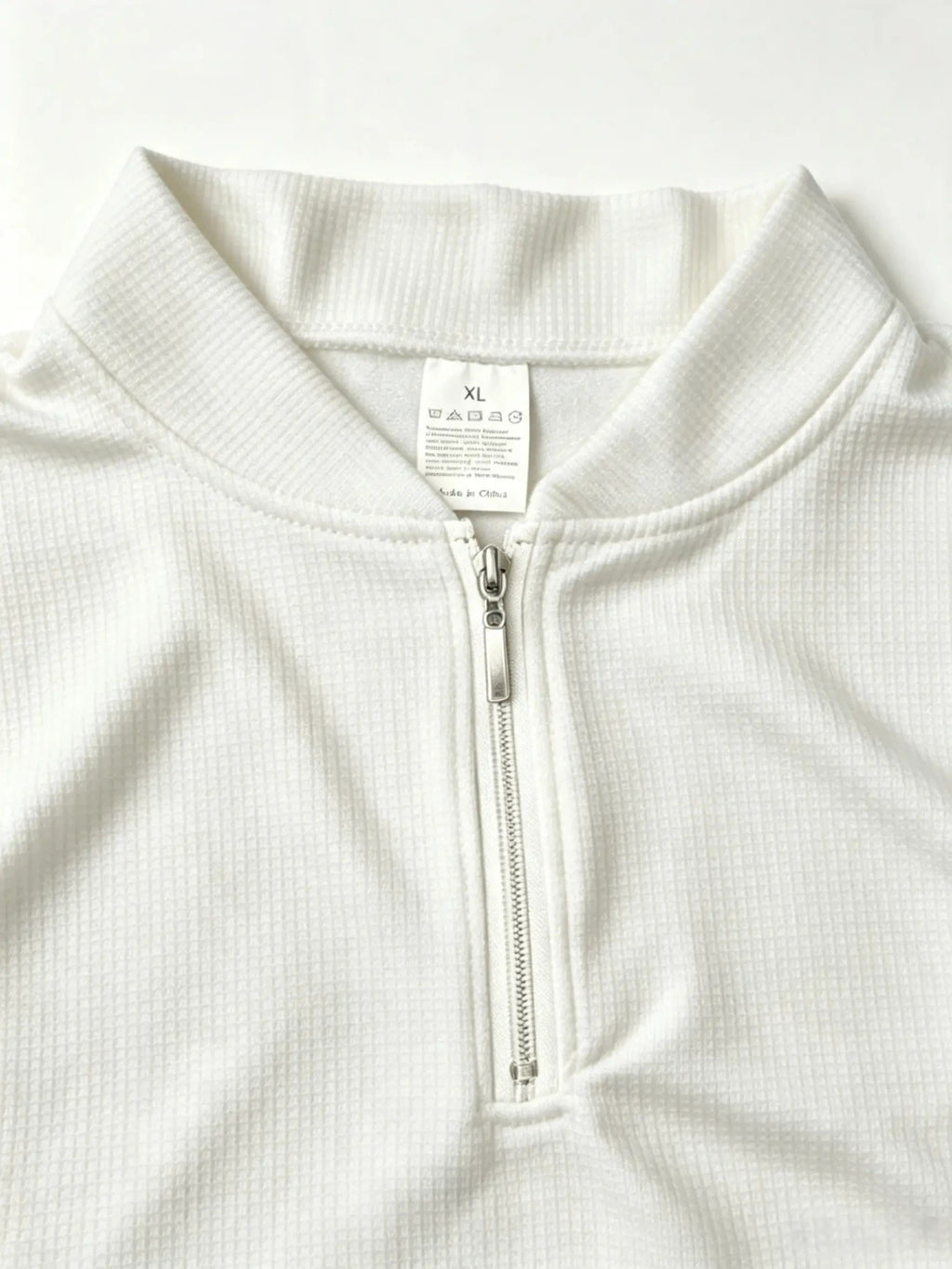 Men'S Half-Zip Waffle Texture Short Sleeve T-Shirt, Loose Stand-Up Collar Pullover Top, Chest Oriental Retro Brush Calligraphy Art Print New Street Style Shirt - White