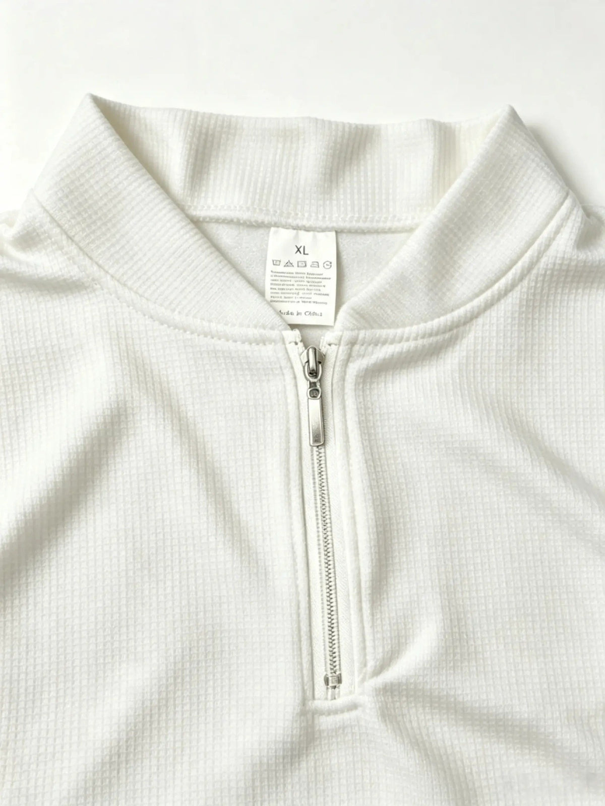 Men'S Half-Zip Waffle Texture Short Sleeve T-Shirt, Loose Stand-Up Collar Pullover Top, Chest Oriental Retro Brush Calligraphy Art Print New Street Style Shirt - White