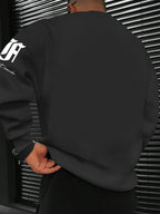 Men's Casual Streetwear Sweatshirt with Black and Red Striped Letter Print - Black