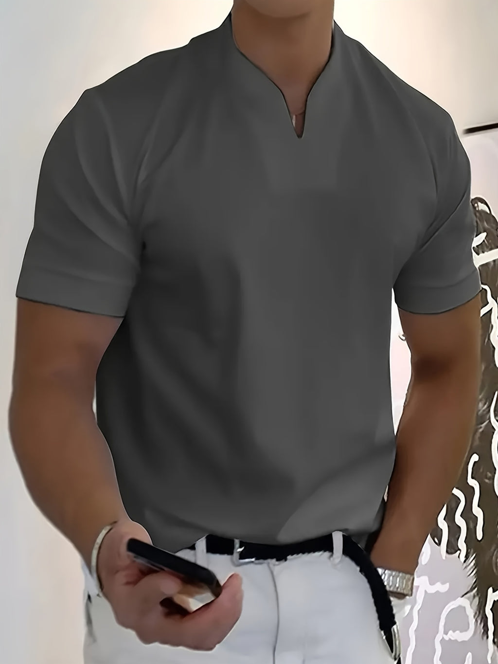 A 2026 New Style Men'S Summer Casual Sports V-Neck T-Shirt, Featuring a Street Fashion V-Neck Design, a Lightweight And Breathable Training Shirt for Exercise And Fitness, Suitable As a Base Layer for Daily Wear - Dark Gray