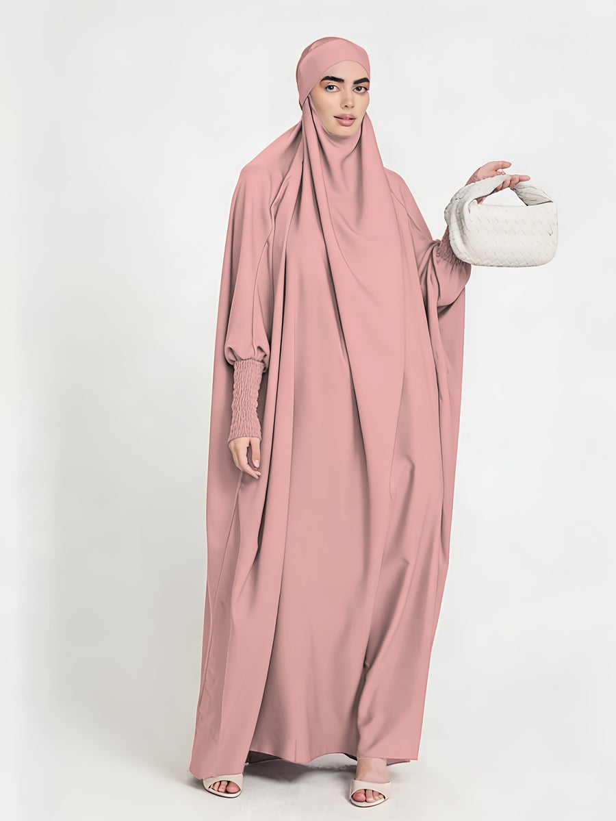 Khimar and Abaya Jilbab Dress, Loose Robe with Elastic Sleeves, High Privacy, Premium Jilbab for Muslim Women, Prayer Headscarf, Islamic Clothing, Khimar - Pink Color