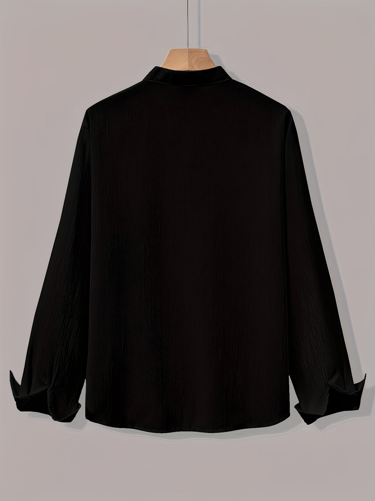 [Know And Give OBM] Men'S Long Sleeve Button-Casual Beach Shirt - Spring Summer Autumn, Commute Style, Light Mature Casual, All-Match Top, Beach Wear, Stand Collar Shirt with Relaxed Fit, Men'S Solid Color, Comfortable Top - Black
