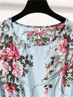 Ladies' Elegant Party Round Neck Long Sleeve Waist-Cinching A-Line Dress - Sky Blue