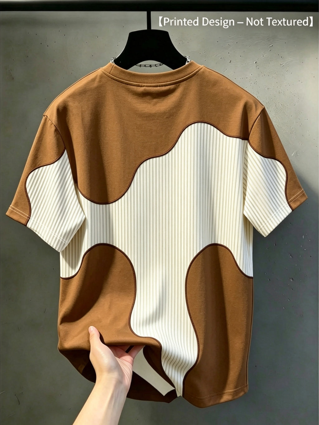 [Printed Design Not Textured] Men'S Casual Round Neck T-Shirt, Geometric Pattern Patchwork Stripe Design, "Chicao" Word Pattern, Drapey Fashion Top, All-Season Wear, Regular Fit for Casual And Formal Outfits - Round Neck Casual Top, Comfortable Wear - Mixed Color 2