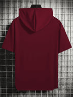 Men'S Summer T-Shirt, Easy Small Logo Print Men'S Hooded Short Sleeve, Soft Comfortable Breathable Versatile Fabric Sports T-Shirt, Loose Slimming Men'S Hoodie Easy Print Top - Burgundy