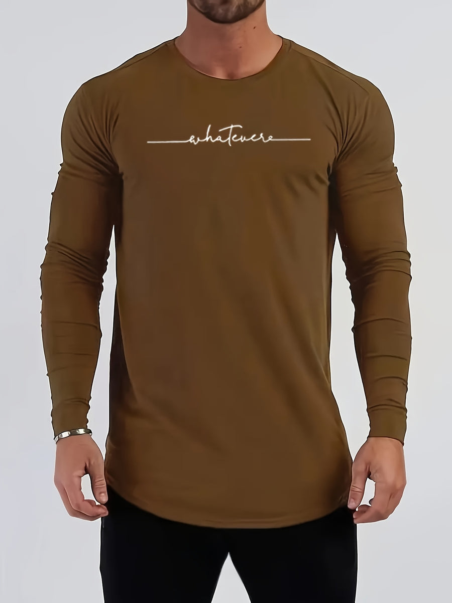 Men's Spring/Autumn Long-Sleeve Shirt T-Shirt - -Compatible Suitable for Casual & -Casual Wear, Round Neck -Fit Shirt, Machine Washable Non- Top for Daily Office, Semi-Formal Outfits (No Belt) - COFFEE COLOR