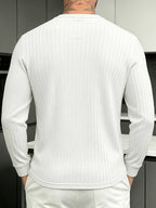 Halloween Thanksgiving Black Friday Cyber Monday Christmas Ultra V 2pcs Men'S Vertical Texture Henley Long Sleeve T-Shirts, High-Elastic Jacquard Fabric Slimming And Slimming, Semi-Open Button Collar Easy And Atmospheric - Black And White