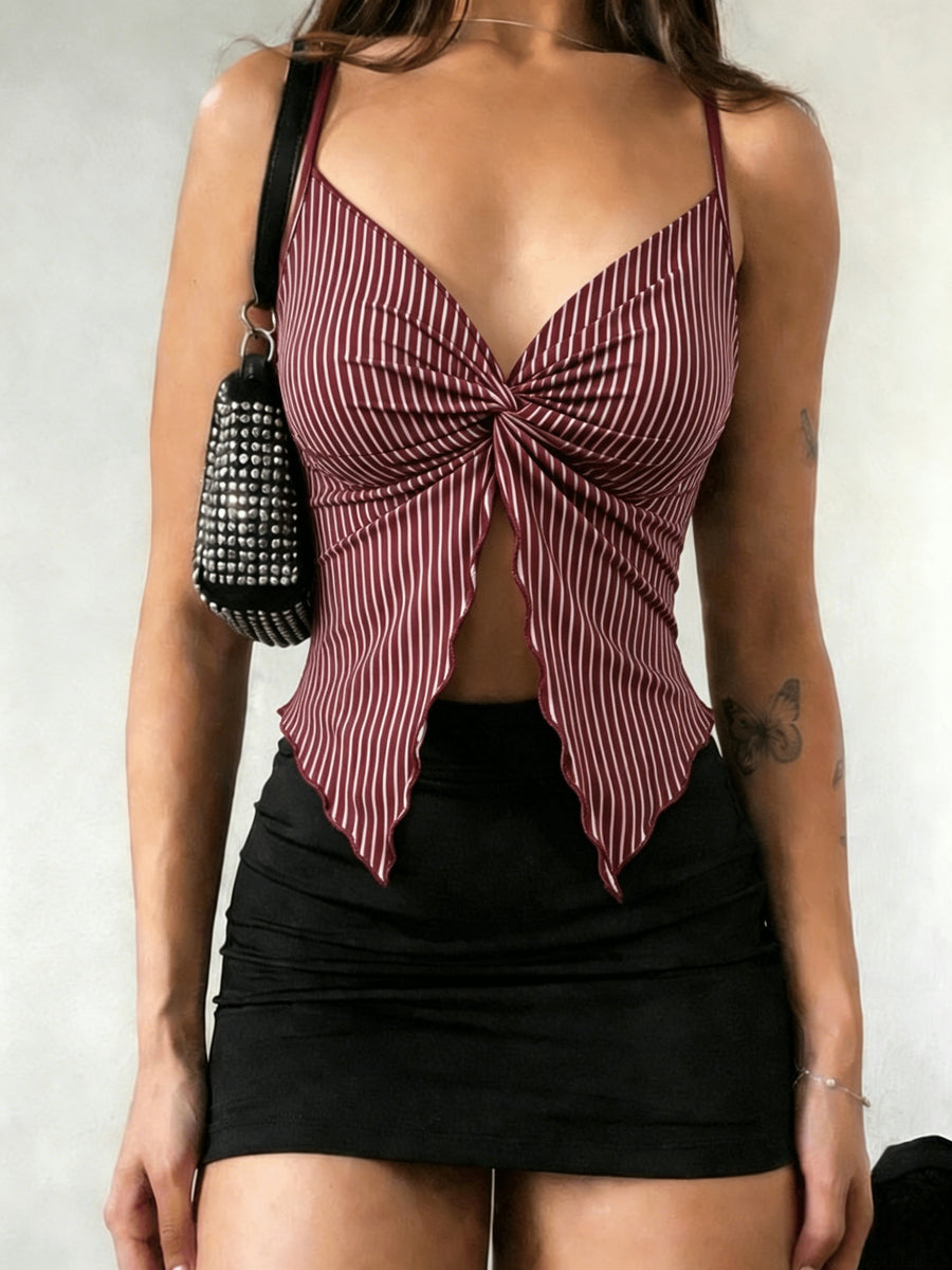 1pc Women'S Front-Slit Hem Camisole Top, Vacation Style, Design-Oriented Sexy Solid-Color Tank Top, Summer Cute Top Single Piece - Red And White
