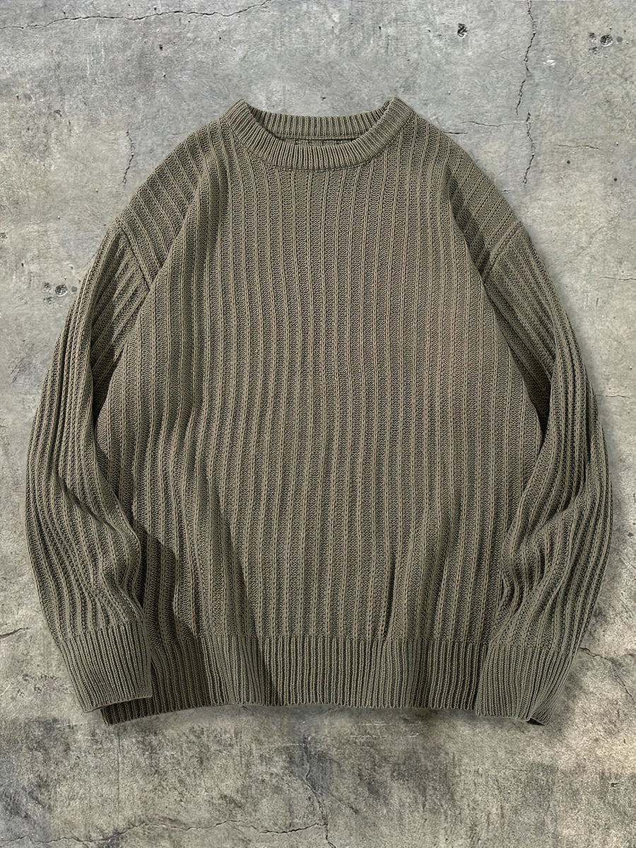 New Spring/Autumn/Winter Men's Unisex Academic Casual Style Textured Pattern Loose-Fit Versatile Long-Sleeve Pullover Crew Neck Knit Sweater Top - Green