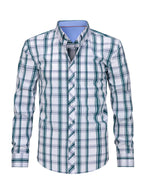 New Plaid Shirt for Men, Long Sleeve, European/American Sizing, Suitable for All Seasons and Commuting, Two-Tone Color Block Design, Four-Season Casual Shirt. Ideal for Men's Daily Wear, Vacation, Leisure, and Streetwear. The Casual Plaid Shirt - Green And White Grid