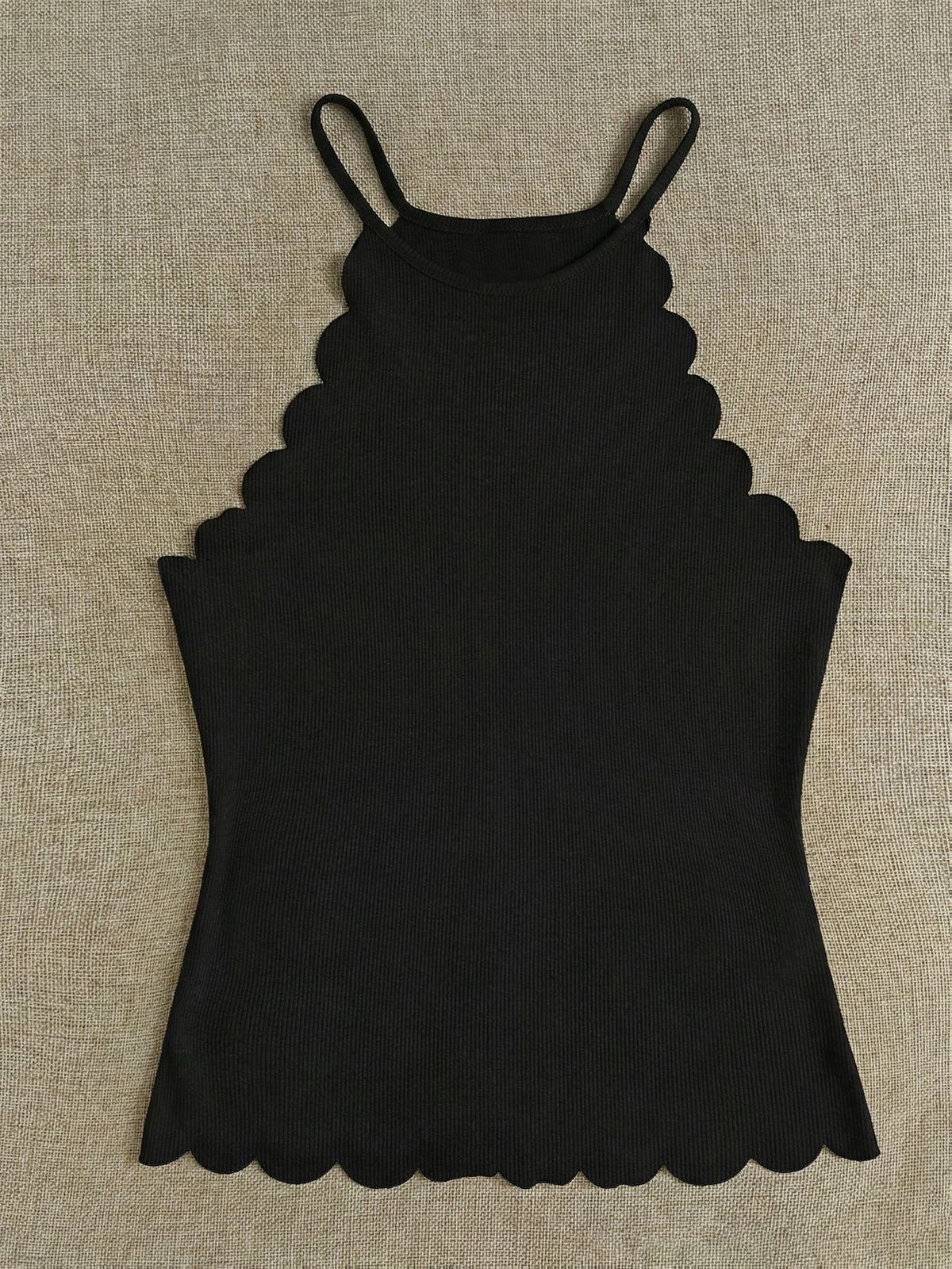 Solid Color Off-The-Shoulder Petal Trim Sleeveless Top, Western Style Women'S Easy Spicy Outfit, Spring Summer Niche Cool Outer Layer Base Layer Off-Shoulder Vest - Black