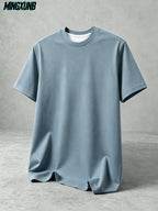 Men's Plain Basic Crew Neck Short Sleeve T-Shirt - Solid Color Minimalist Round Neck Half-Sleeve Top, Machine Washable Suitable for All Seasons, Versatile Casual Wear for Daily Commuting & Layering, Everyday Essential for /Office - Mixed colors