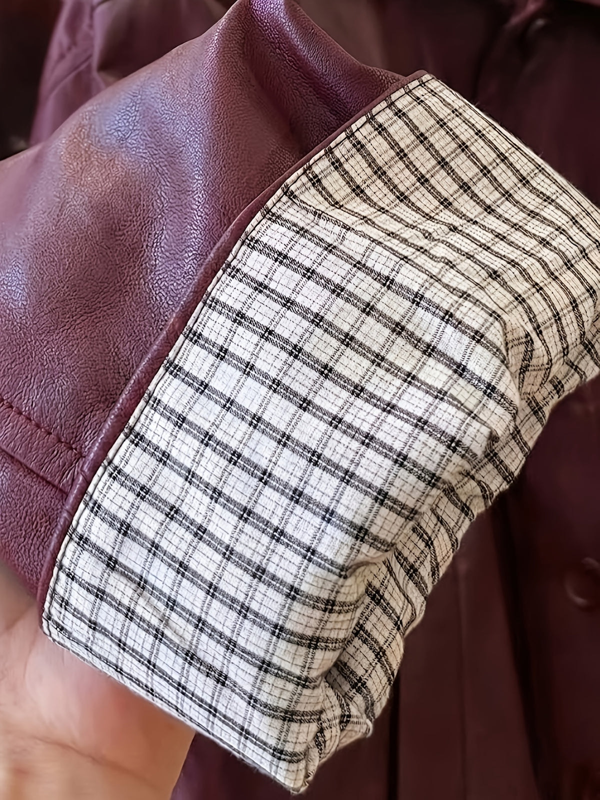 Contrast Sleeve Statement Jacket. Motorcycle Riding Windproof Outerwear - Burgundy