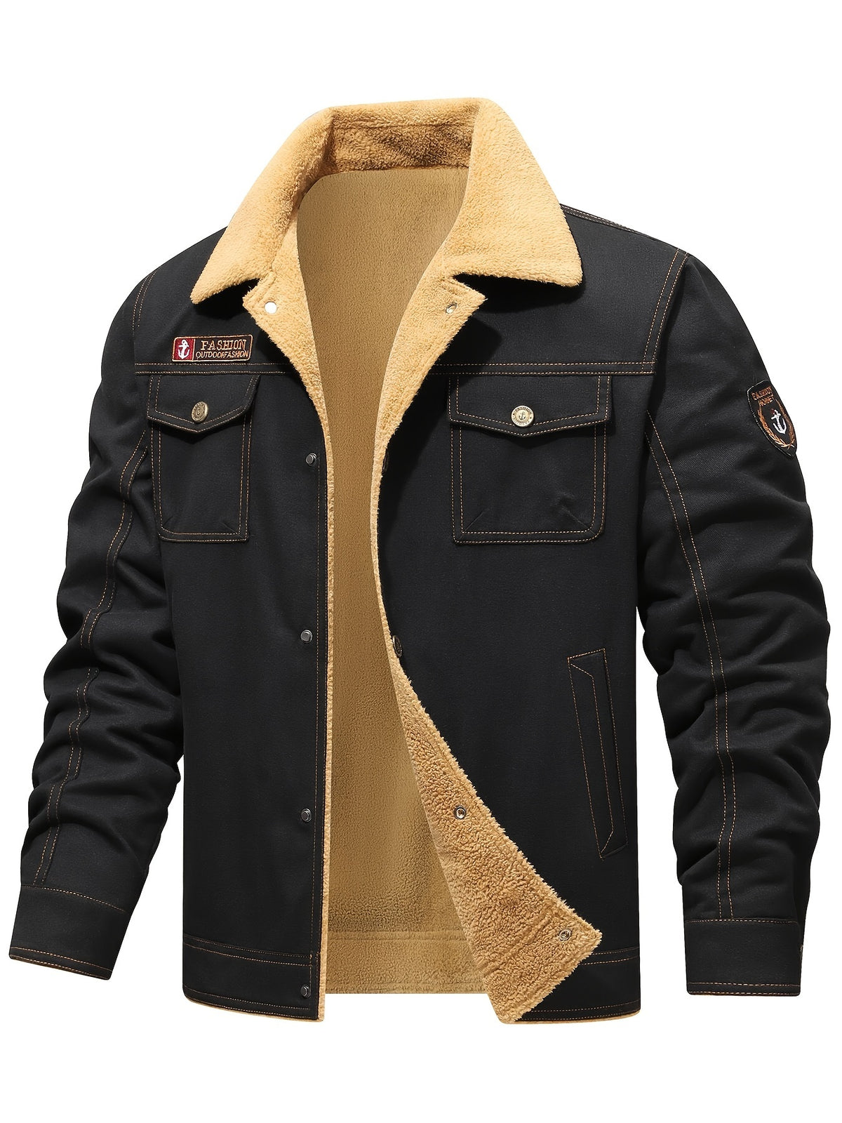 Men'S Thickened Fleece Jacket for Autumn And Winter, Stylish British-Style Warm Coat, Trendy -Inspired Outerwear - Black