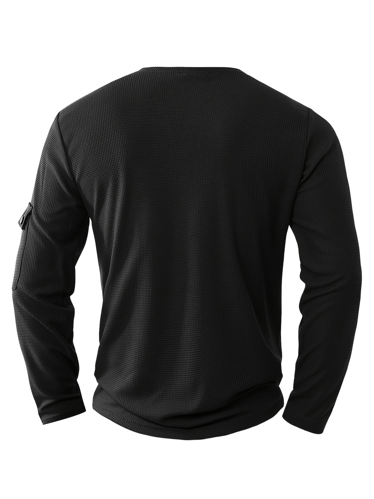 3pcs Men'S Spring Autumn New Waffle Check Fake Two-Piece Round Neck Long Sleeve Shirt Easy Armbag Design Fashion Trendy Convenient Daily Commuting Sports Fitness Wear - Black + Gray + Khaki