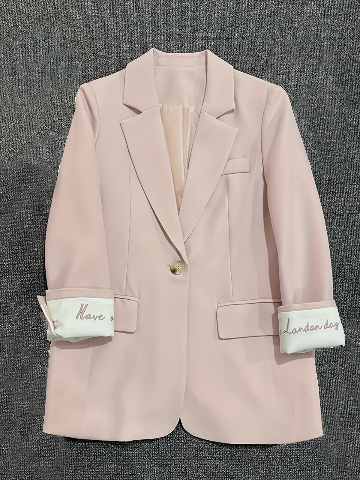 Solid Color Embroidered Blazer for Women, New Korean-Style Fashion for Spring And Autumn 2025, Trendy One-Button Small Suit - Pink Color