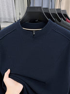 Men'S Small V-Neck Corduroy Long Sleeve Base Layer, Light Luxury Business Casual Warm Inner Wear, Featuring Chinese Small Open Collar Design, Suitable for Autumn/Winter Layering And Daily Commute - SINBOS - Navy Color