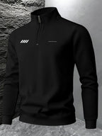 Men'S Spring Autumn Stand Collar Half-Zip Pullover Sweater, Easy Line Pattern Print, Men'S Athletic Long Sleeve, Spring Autumn Casual Top, Breathable Casual Athletic Sweatshirt - Black