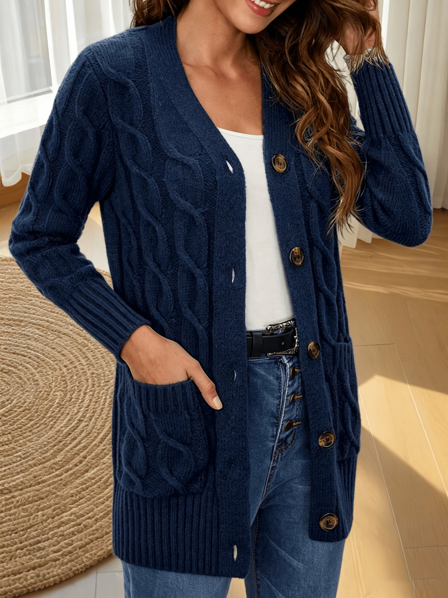 Solid Long Sleeve Cable Cardigan Women'S - Navy Color