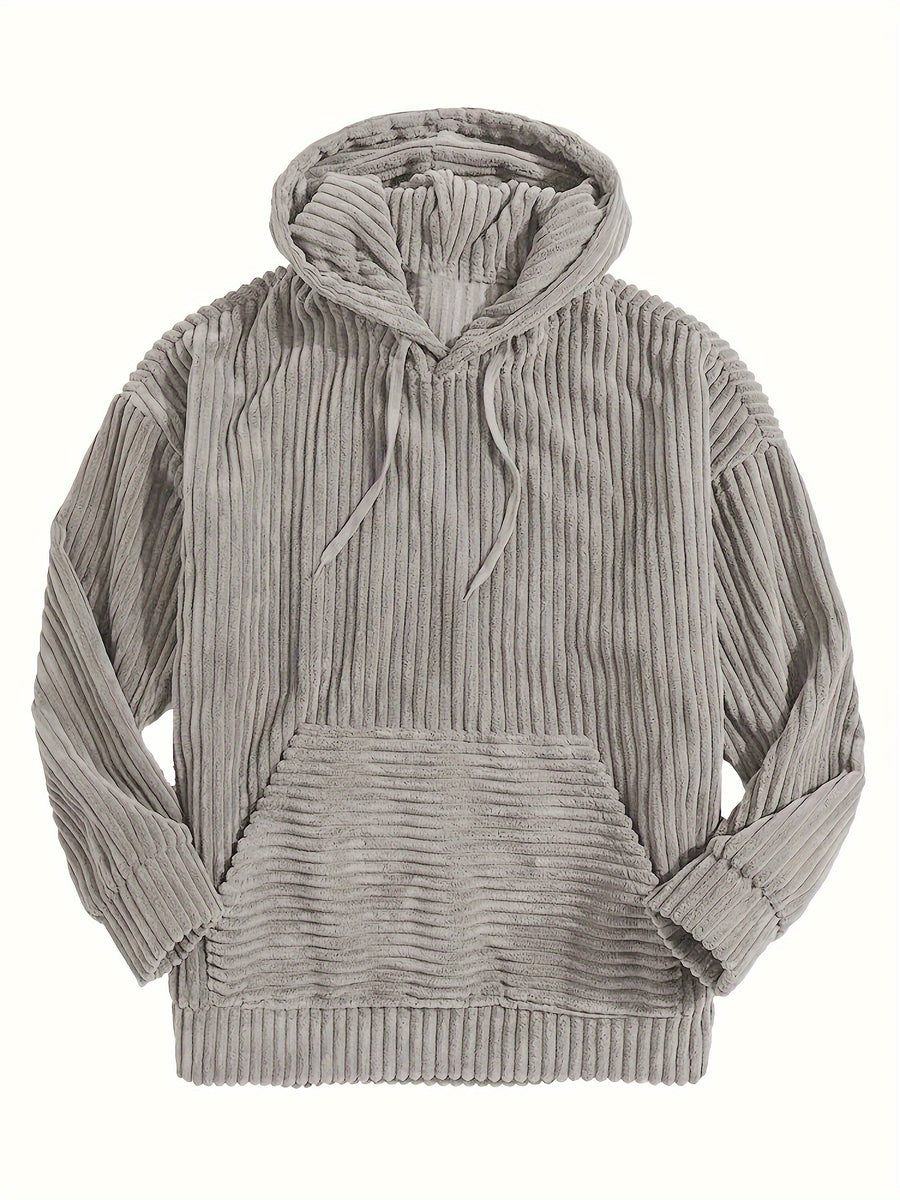 Men'S Hooded Sweatshirt - Loose Fit Pullover Hoodie, Long Sleeve Casual Sweater for Everyday & Formal Wear, Classic Hooded Sweatshirt for Men, Comfortable Clothing, Textured Fabric, Relaxed Fit Clothing - Grey