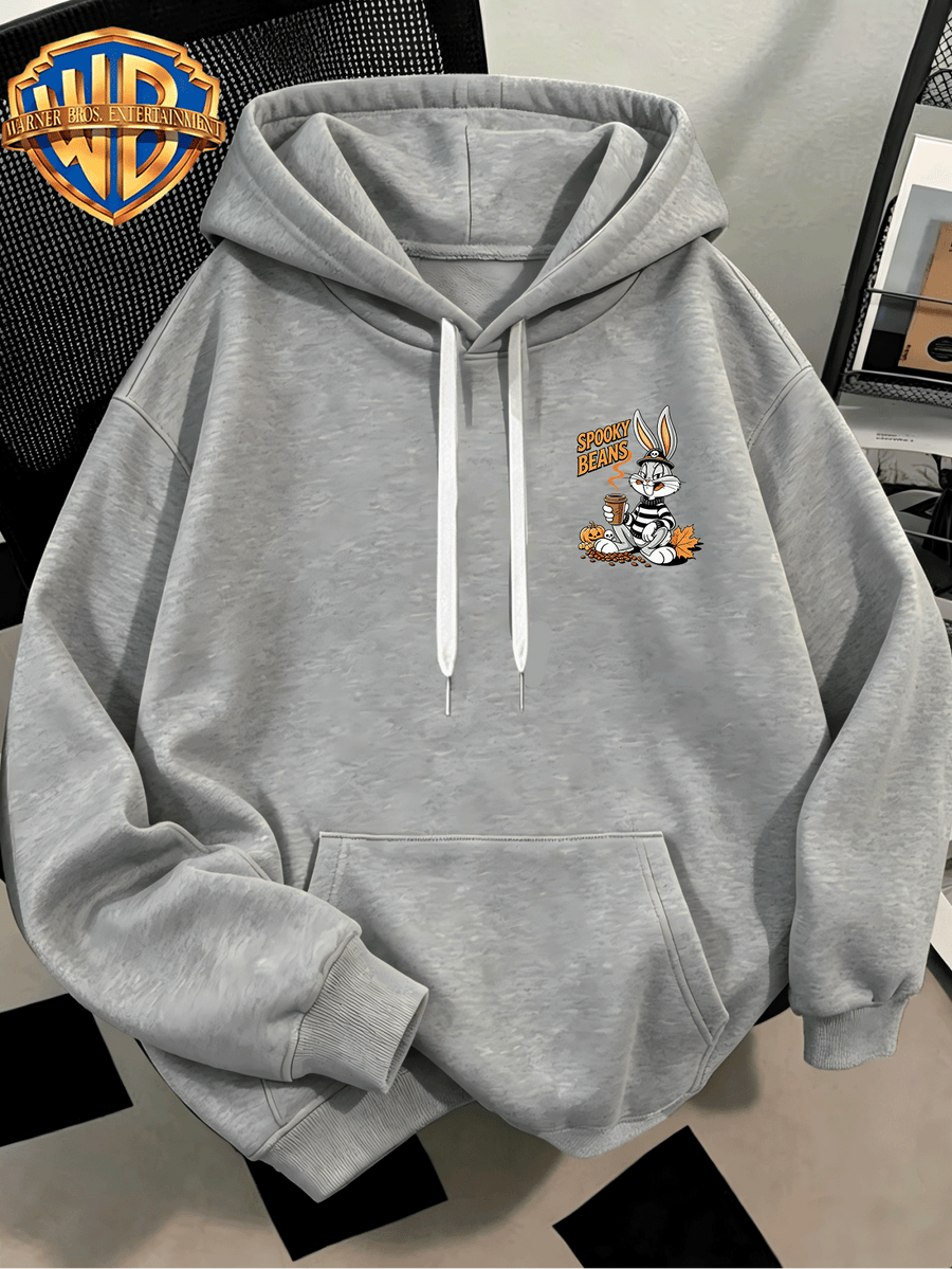 Fashion Hip Hop Print Fashion Brand Casual Versatile Sports Drawstring Pocket Hooded Men'S Sweater, Men'S Autumn And Winter Cute Casual Style, Sports Style Fashion Loose Hoodie, Daily Casual Wear - Light Grey