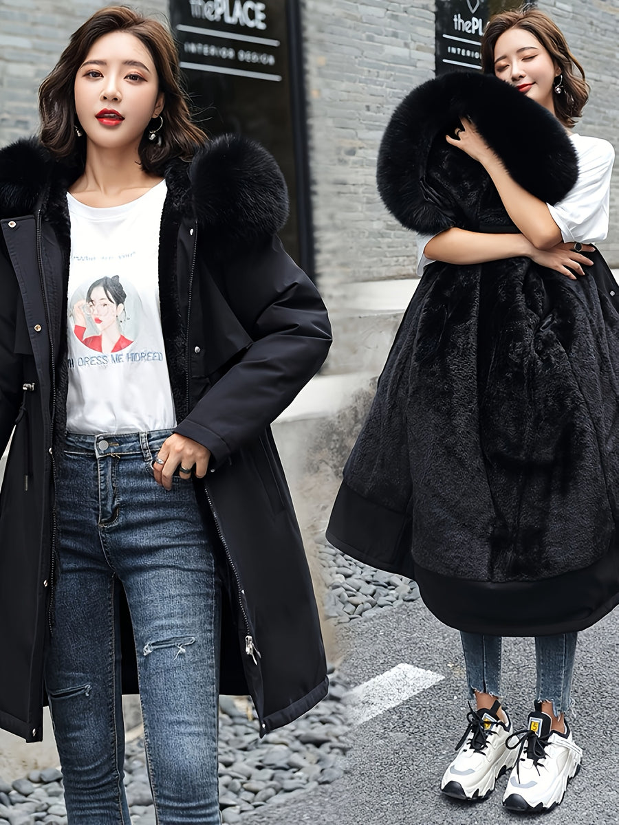 Winter New Mid-Length Fleece-Lined Vest Coat Trendy Women'S Coat Removable Collar - Black