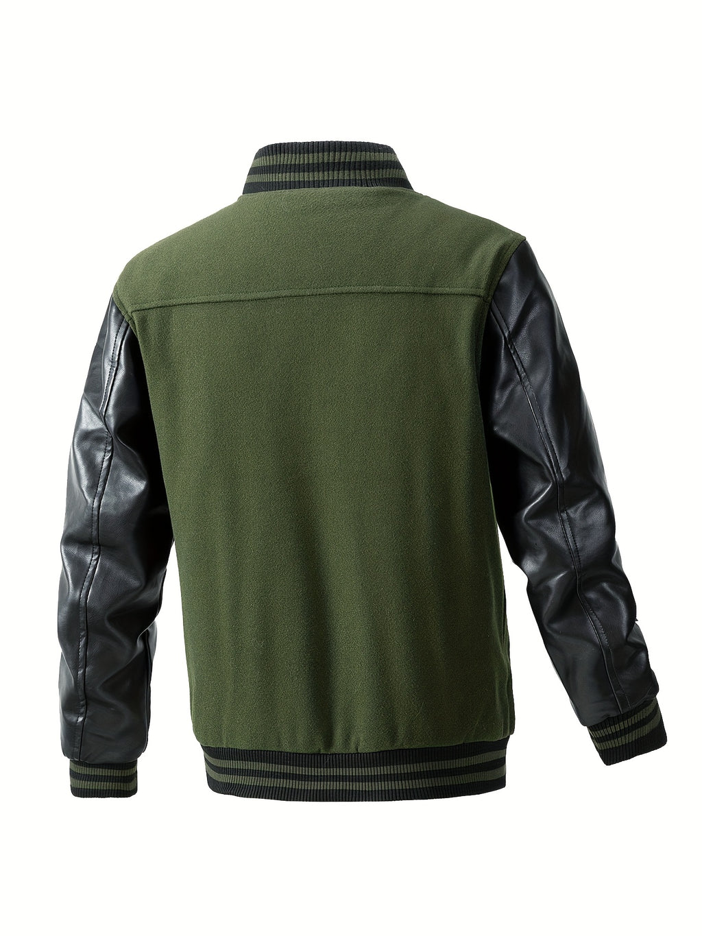 Men'S Winter Jacket, Trendy American Baseball Coat for Autumn And Winter, Casual Embroidered Plus-Size Outerwear with PU Sleeves, Windproof Men'S Jacket - fern green