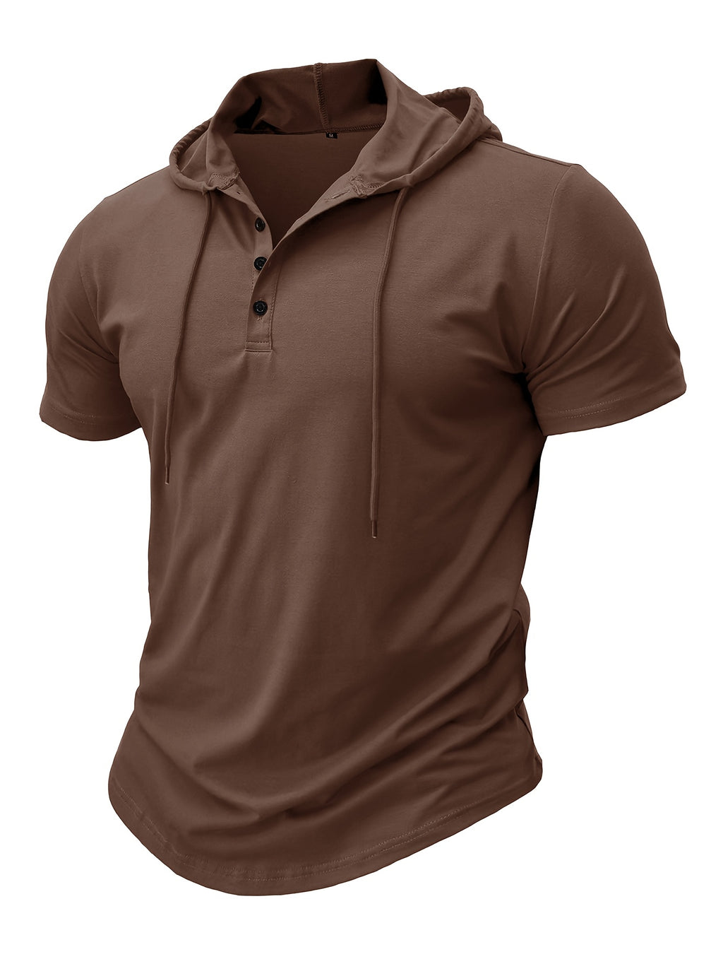 European and American Cross-Border Hooded Casual Sweatshirt for Men, Solid Color Hoodie Top, Men's Sportswear, Fitness Men's Short-Sleeve T-Shirt - Brown