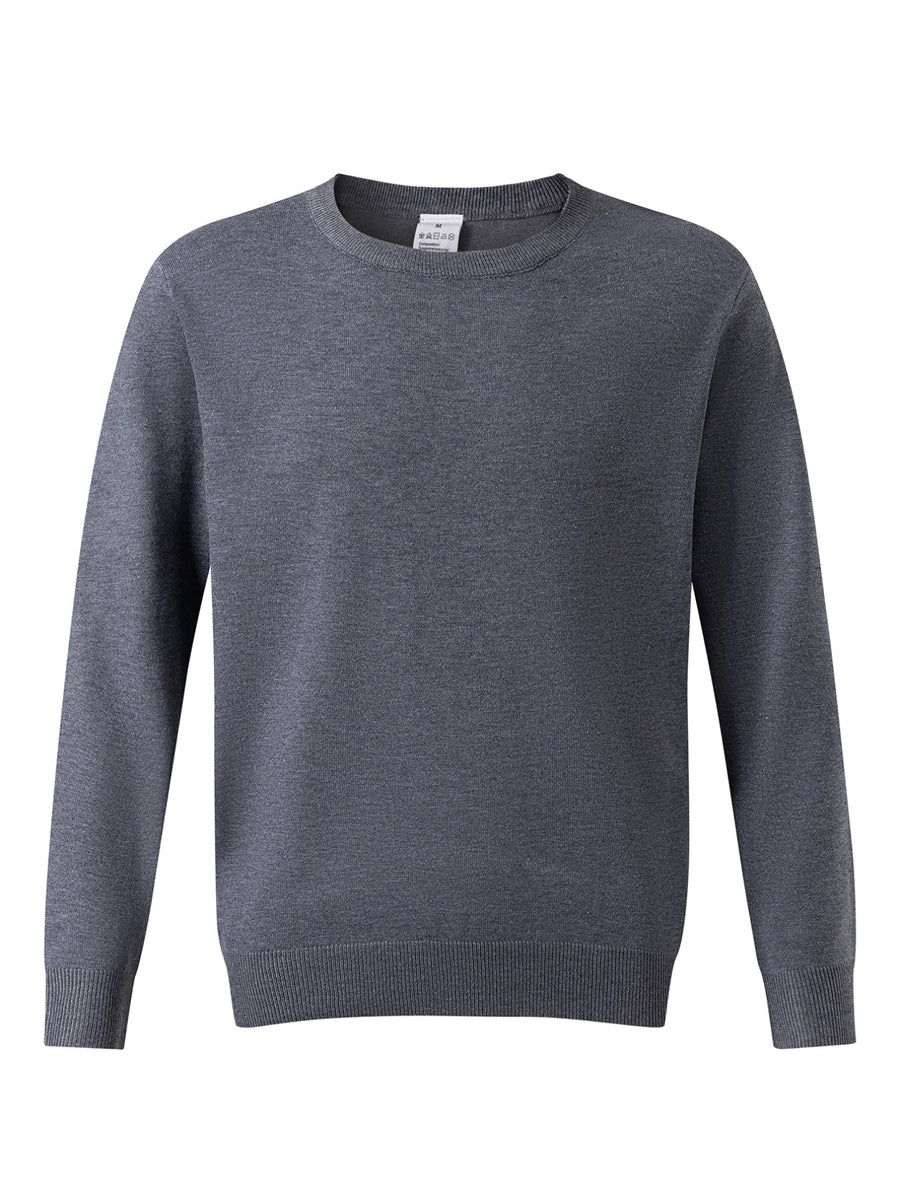 Men's Long-Sleeve Knit Sweater, Simple Style, Fashionable Men's Apparel, Regular Fit Versatile Crew Neck Knit T-Shirt, Suitable for Outdoor Leisure and Daily Wear - Grey