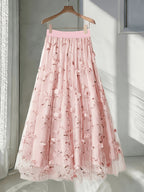 Women'S Elegant Spring Summer Embroidered Mesh Floral Appliqué A-Line Vacation Dress, Suitable for Vacation, Dating, Parties, Commuting And Other Occasions - Pink