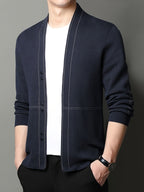 Xingmengzhi OBM 2025 Spring/Autumn New Striped Sweater Coat with Wool Long Sleeve Cardigan for Men, Business Casual Knitwear - Shangqing