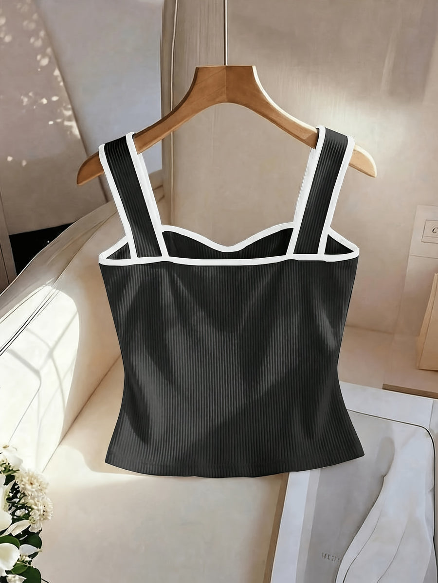 New Spring Summer Style, Elegant French Style Sleeveless White Vest, Fashionable And Graceful, Featuring High-End Decorative Buttons And a Unique Black And White Block Design - Black