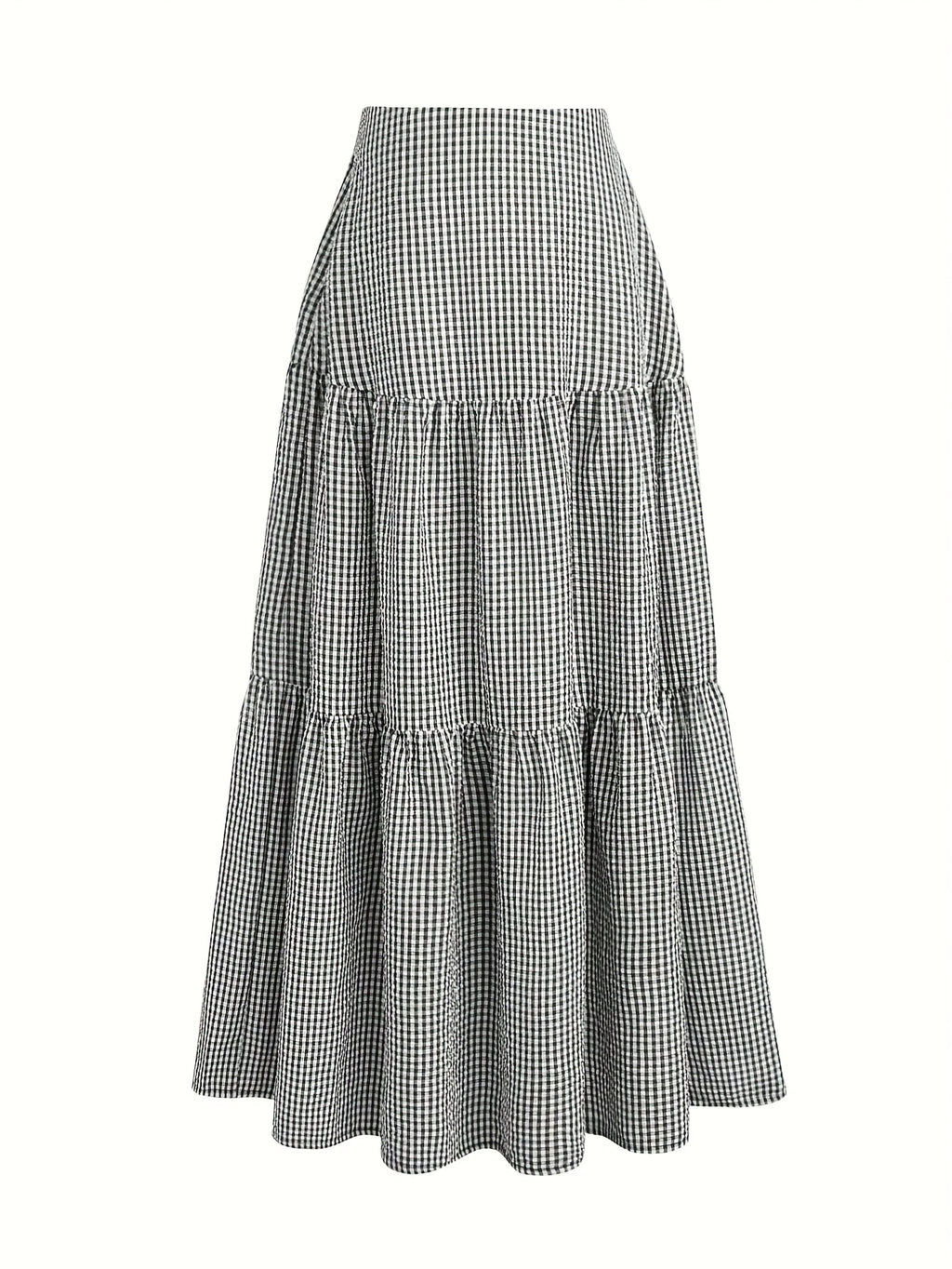 The Women'S Skirt Features a Minimalist Design, Suitable for Various Everyday Occasions, Embodying a Vintage French Style. It Has a High-Waisted Silhouette with an Elastic Waistband, Exuding Elegance And Sweetness. Perfect for Spring And Autumn - Black And White
