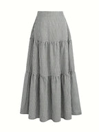 The Women'S Skirt Features a Minimalist Design, Suitable for Various Everyday Occasions, Embodying a Vintage French Style. It Has a High-Waisted Silhouette with an Elastic Waistband, Exuding Elegance And Sweetness. Perfect for Spring And Autumn - Black And White