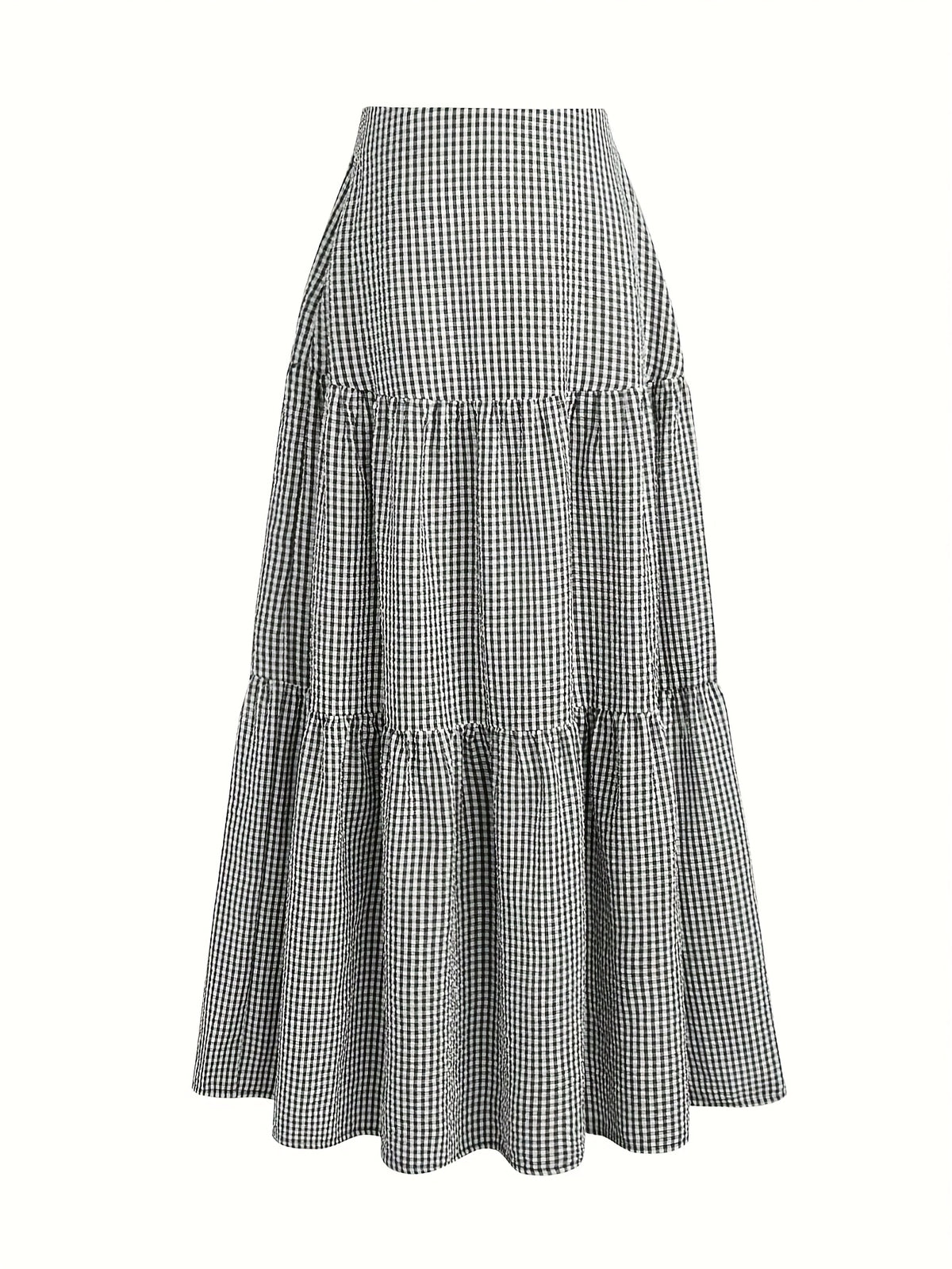 The Women'S Skirt Features a Minimalist Design, Suitable for Various Everyday Occasions, Embodying a Vintage French Style. It Has a High-Waisted Silhouette with an Elastic Waistband, Exuding Elegance And Sweetness. Perfect for Spring And Autumn - Black And White