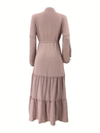 Middle Eastern Muslim Solid Color Long Women's Dress - Light Pink Color