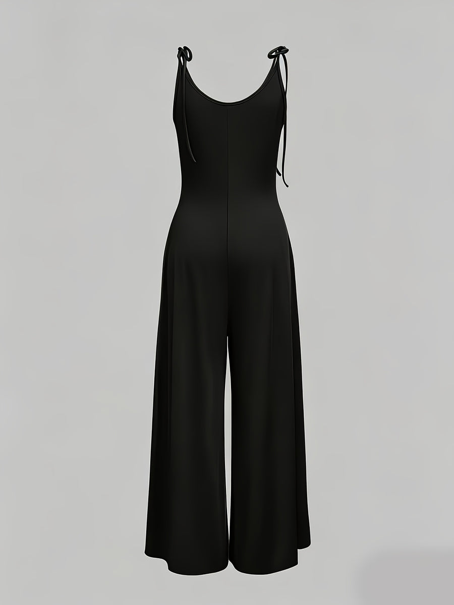 Bow-tie Slim-Fit Wide-Leg Jumpsuit - Black