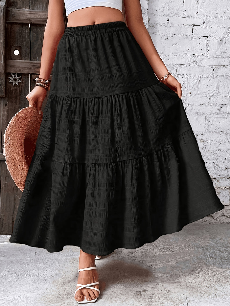 Elegant Solid Color Pleated Skirt for Vacation - Black