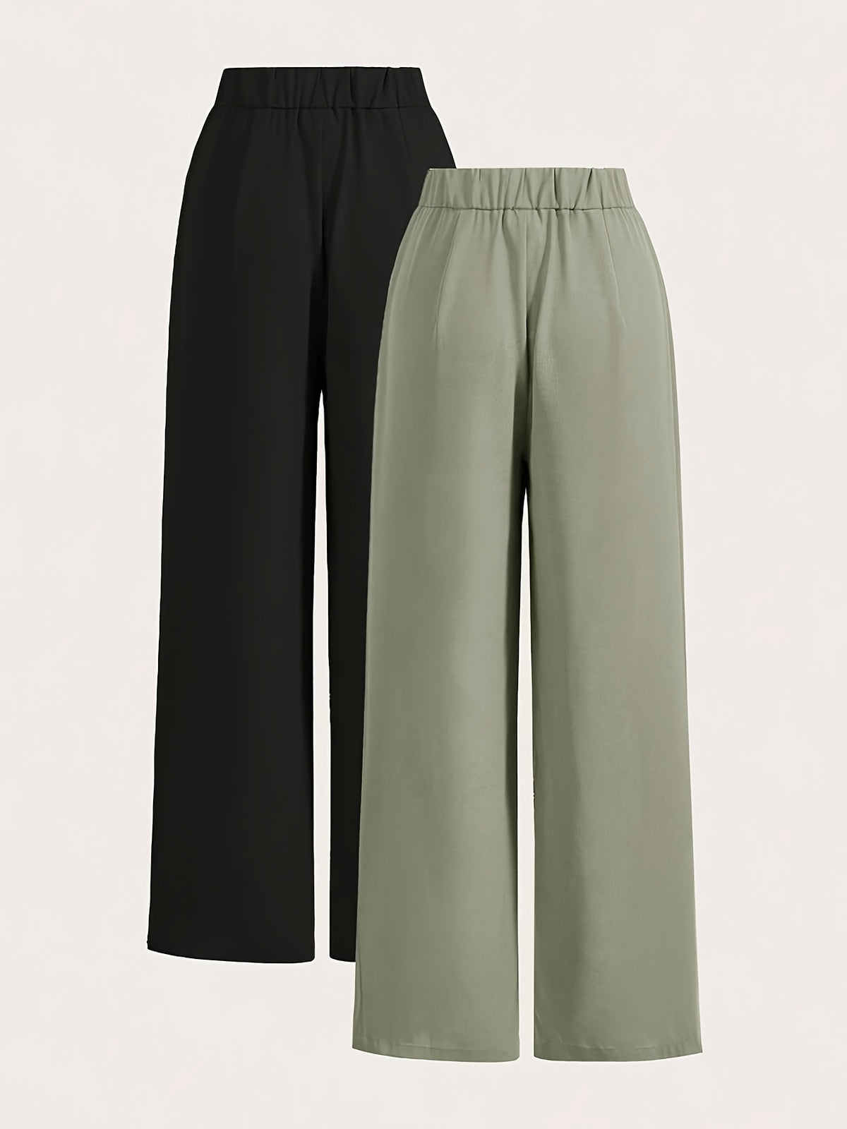 High-Waisted Wide-Leg Pants Two-Piece Set - Light Green+Black