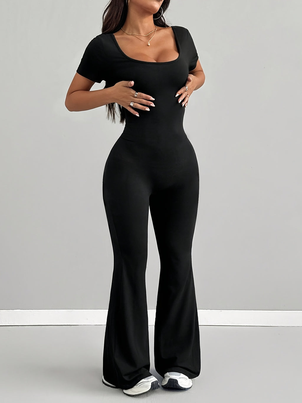 Women'S Jumpsuit, Slim Fit, U-Neck, Casual, Fashionable And Sexy - Black