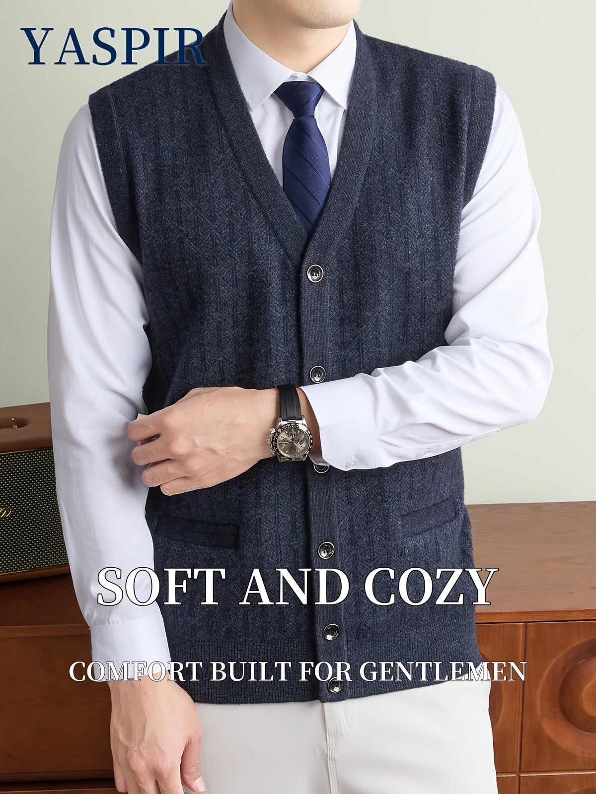 Men'S Fall Winter Knit Cardigan Vest with Pockets, Old Money Style, Soft Warm Cold-Resistant, Ideal for Daily Casual, Outdoor Activities & Casual Layering, Perfect Gift for Father And Husband - Medium Gray