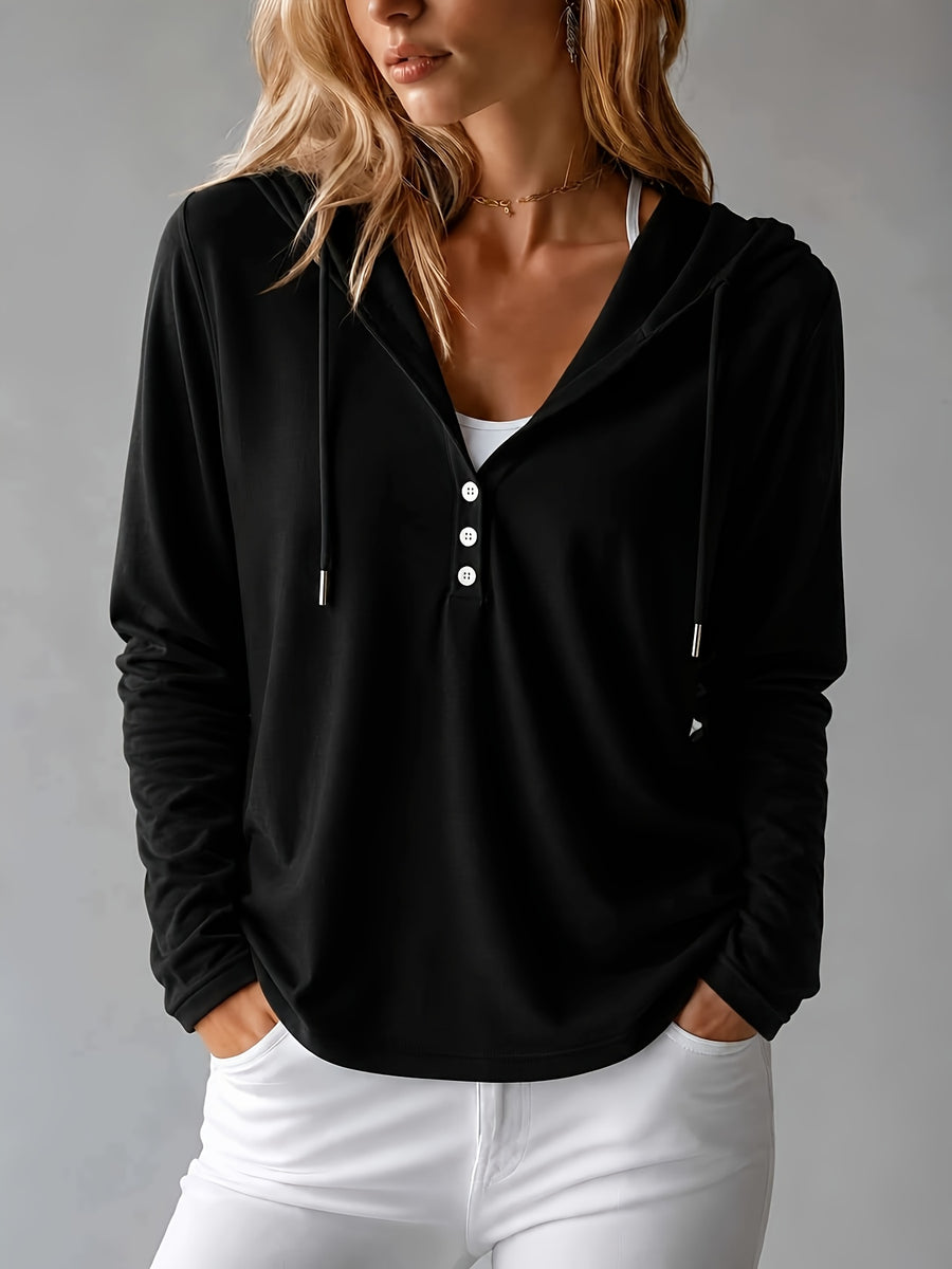 Autumn/Winter Women's Elegant Hooded Long-Sleeve Soft and Comfortable Sweatshirt - Black