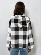Autumn/Winter Classic Black and White Checkered Loose Fit Casual Hooded Women's Fashion Hoodie, Thickened Warm Versatile Sweatshirt Jacket - Mixed colors