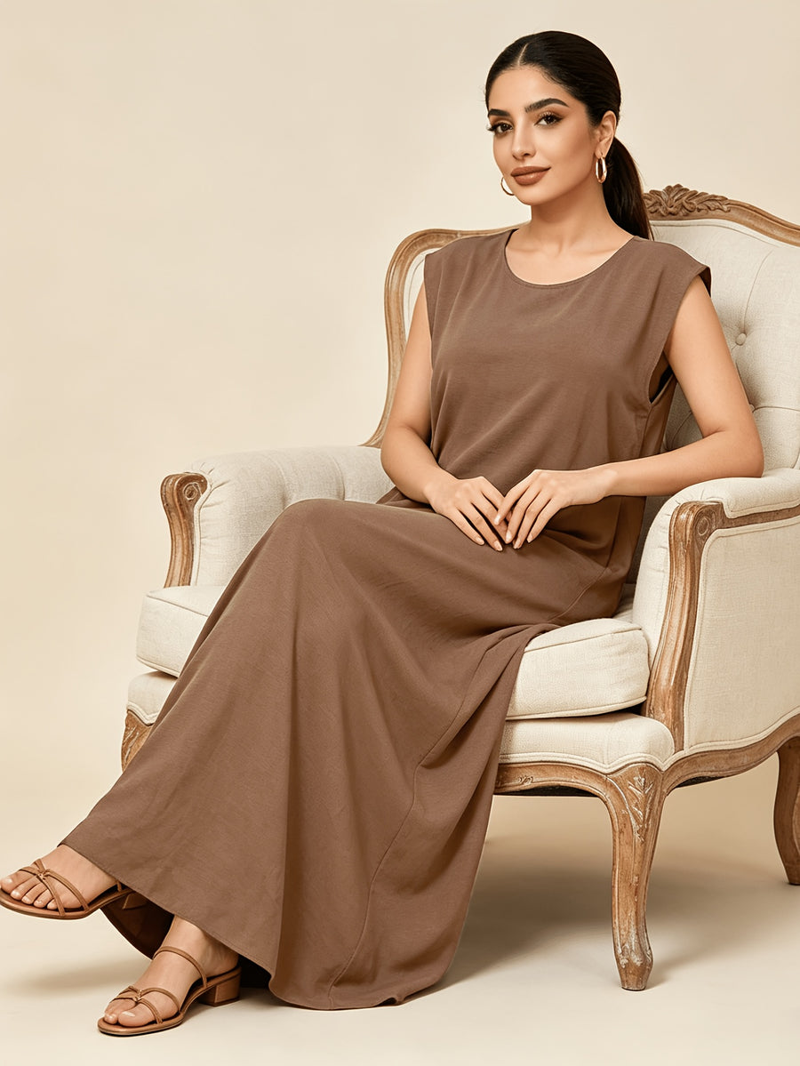 1pc Solid Color Elegant Casual Spring Autumn Suitable for Women'S Daily Base Layer Vest Abaya Muslim Dress Robe Summer Abaya - Khaki