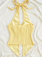 Summer Vacation Vest, Halter Neck Sexy Asymmetrical Hem Vest - Yellow