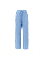 Spring-Summer Solid Color Fashion Casual Side Seam Lace Pants - Light Blue