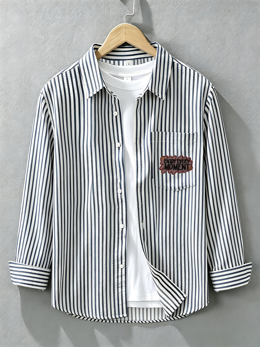 Spring/Autumn New Preppy Cool Fashion Niche Letter Print Long Sleeve Thin Relaxed Casual Shirt - Blue 04