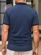 Men'S Casual Sports Solid Polo Shirt with Short Sleeves - Navy Color
