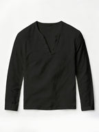 Men'S Linen Long-Sleeve 3pcs, Breathable Henley Neck Loose Fit T-Shirts for Spring And Autumn, Versatile for Business Casual, Commuting, And Lounging. (Box And Props for Display Solely) - White+black+sky Blue