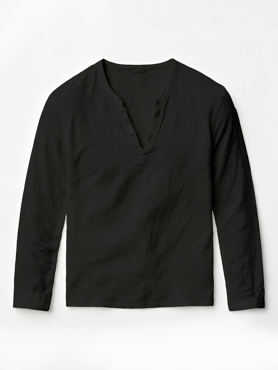 Men'S Linen Long-Sleeve 3pcs, Breathable Henley Neck Loose Fit T-Shirts for Spring And Autumn, Versatile for Business Casual, Commuting, And Lounging. (Box And Props for Display Solely) - White+black+sky Blue
